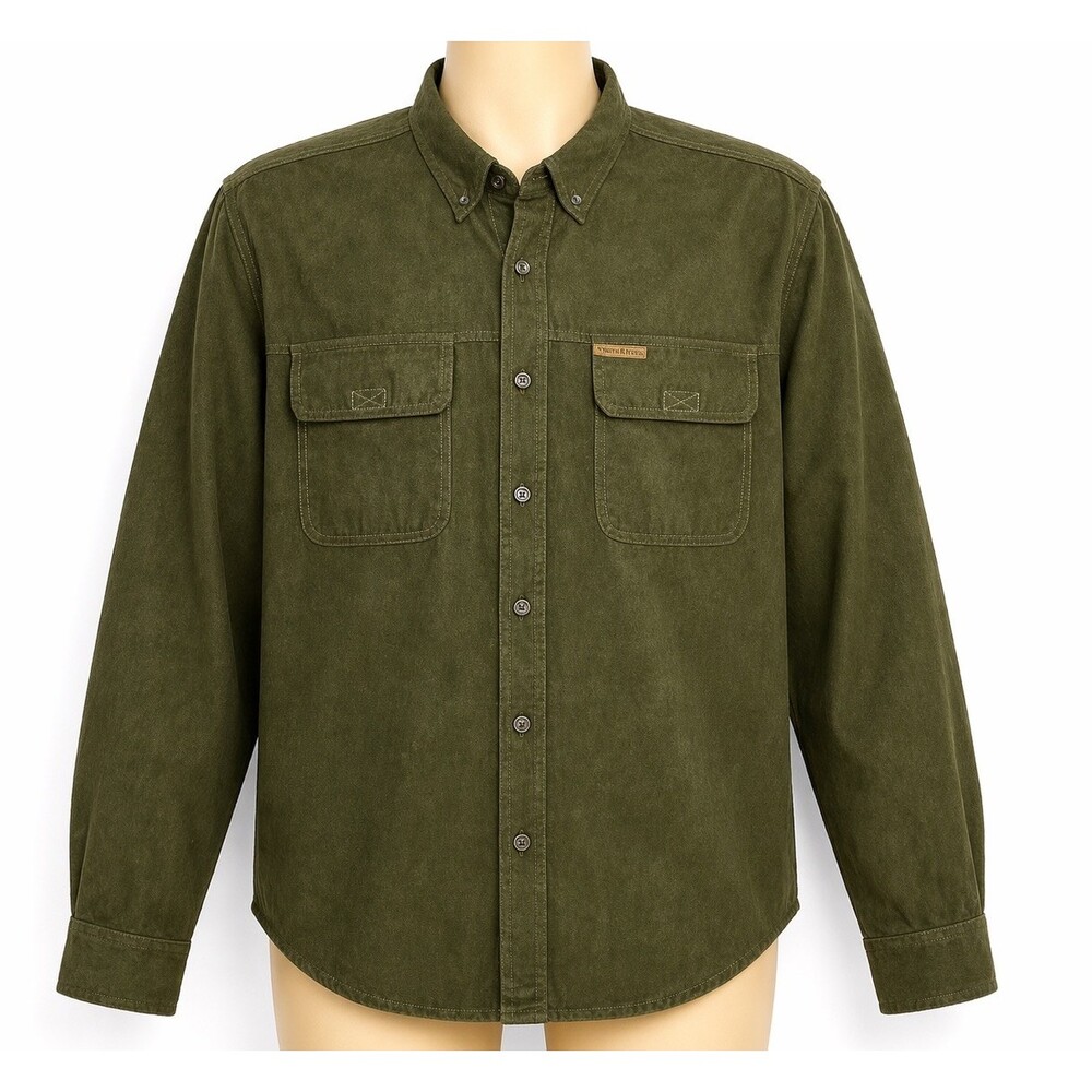 North River Outfitters Mens M Faux Suede Green Button Down Shirt Outdoor Western